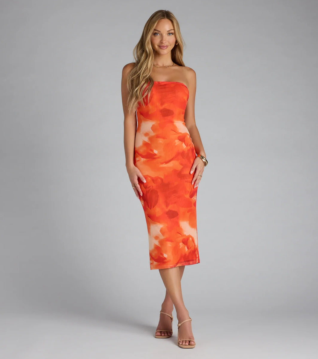 Muse Mode Abstract Print Midi Tube Dress & Windsor