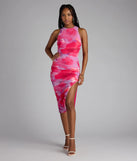 The Made To Amaze Abstract Slit Midi Dress in pink features a flattering fit and mid-calf hem, redefining effortless midi dresses for any occasion.