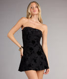 Midnight Bloom Strapless Velvet Mini Dress