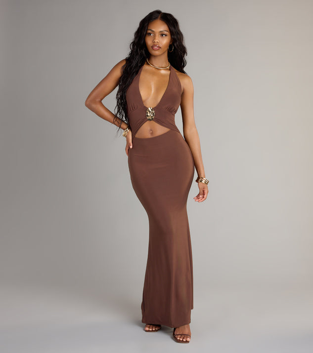 golden hour maxi dress Goddess Cutout length silhouette Perfect for Olandria's white lace mini FRIENDSandFAMILY Color:Peanut Brown
