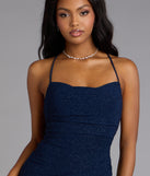 Sparkly Allure Glitter Knit Lace-Up Midi Dress