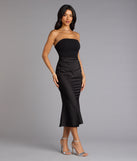 Forever Icon Strapless Satin Midi Dress