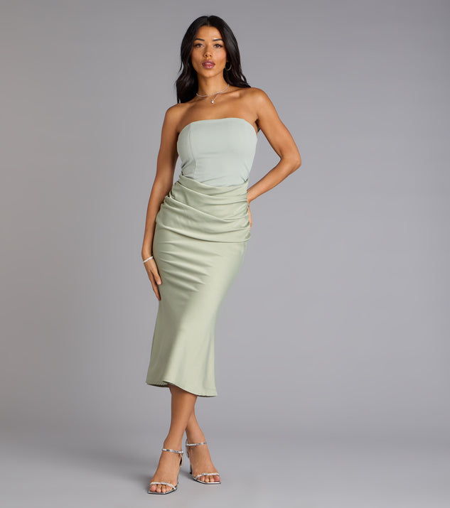 Forever Icon Strapless Satin Midi Dress
