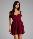 Steal the spotlight in the Flowy Chic Chiffon Cold-Shoulder Skater Dress in wine, a fiery pick from the red homecoming dresses collection designed for bold entrances.