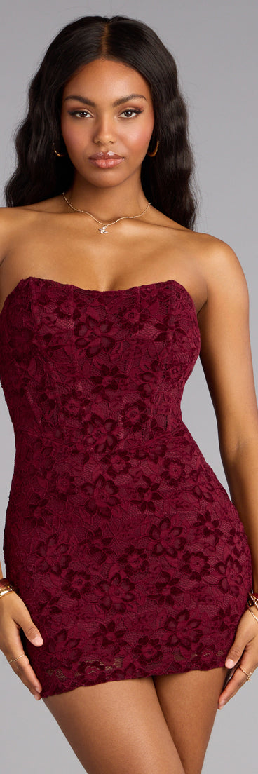 Wine And Roses Lace Mini Dress