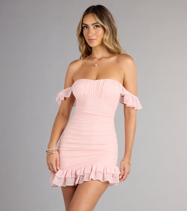 ruffle off the shoulder dress Ruffle Ready Off-The-Shoulder Mini Dress
