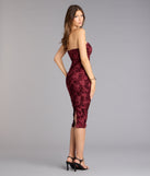 Velvet Bloom Flocked Floral Strapless Midi Dress