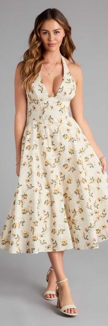 The Set For Spring Halter Corset Floral Midi Dress is your new go-to Windsor dress—effortless, versatile, and made to update your fall style in seconds.