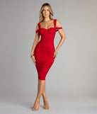 Looking Fab Cold-Shoulder Ruched Bodycon Midi Dress