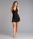 Spark And Flirt Glitter Mesh Ruffle Mini Dress
