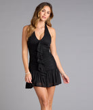 Spark And Flirt Glitter Mesh Ruffle Mini Dress