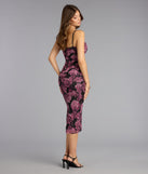 Rosé Evening Floral Mesh Midi Dress