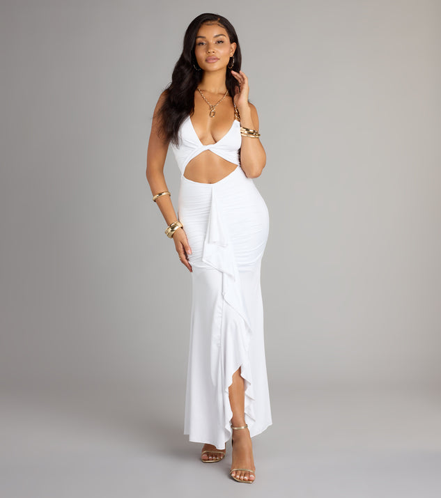Showstopper Cutout Ruffle Slit Maxi Dress