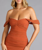 Can't Help It Mesh Off-The-Shoulder Midi Dress