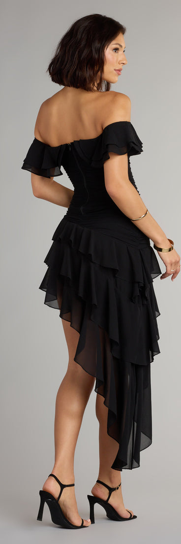 Feel ready for every dance floor moment or feed-worthy reel in the Drama Me Softly Ruffle Chiffon Mini Dress, a homecoming dress designed to own your moment.