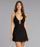 Glam Invite Beaded Mesh A-Line Mini Dress