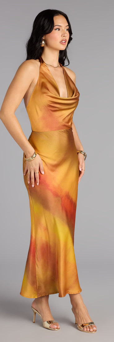 The Sunset Glow Satin Midi Dress is your new go-to Windsor dress—effortless, versatile, and made to update your fall style in seconds.