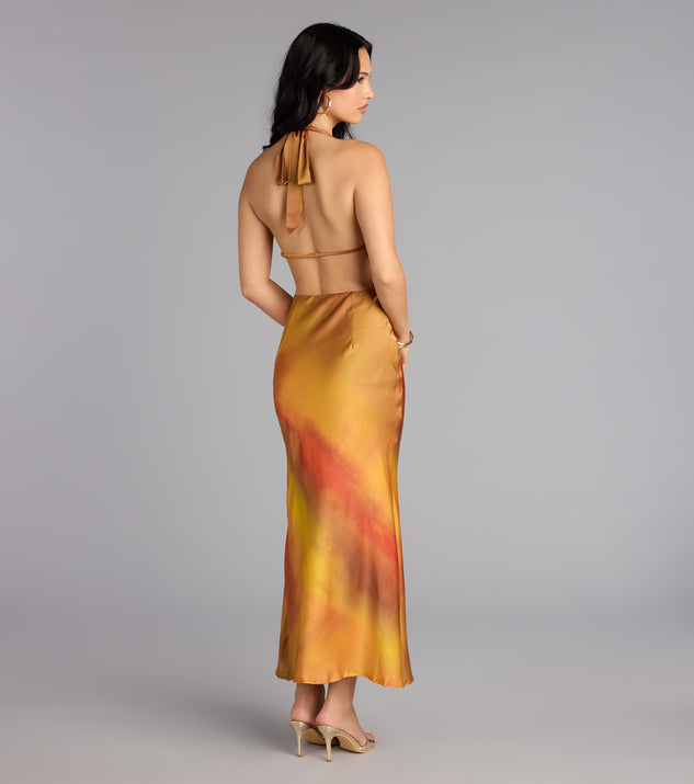 sunset views satin midi dress Sunset Views Satin Midi Dress Sage Size L from Hello Molly