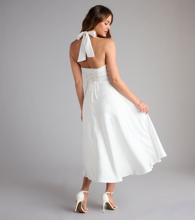 Love At First Twirl Halter Corset Satin Midi Dress