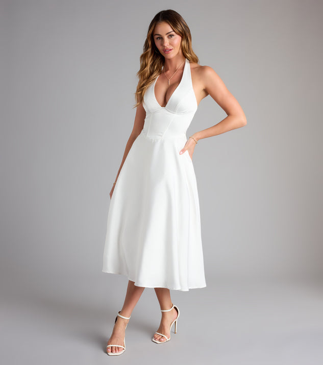 Love At First Twirl Halter Corset Satin Midi Dress | Windsor Love At First Twirl Halter Corset Satin Midi Dress | Windsor