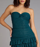 Party Perfect Glitter Knit Strapless Ruffle Mini Dress