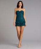 Party Perfect Glitter Knit Strapless Ruffle Mini Dress