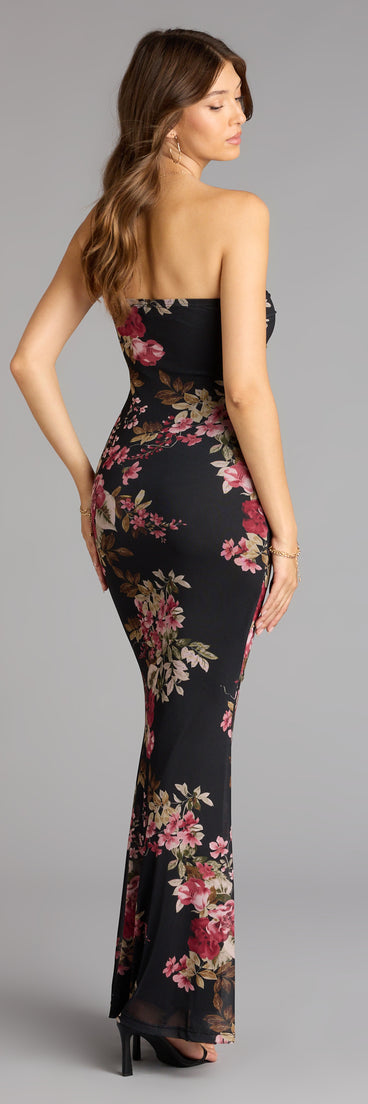 floral mesh dress Windsor Midnight Romance Floral Mesh Maxi Dress in Black