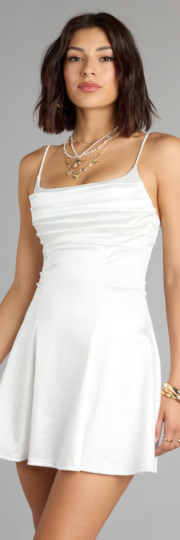 The True Perfection Pleated Satin Skater Dress is your new go-to Windsor dress—effortless, versatile, and made to update your fall style in seconds.