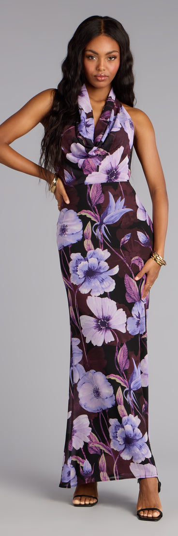 Petal Noir Floral Chiffon Maxi Dress