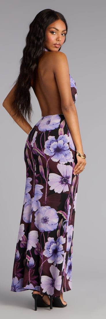 Petal Noir Floral Chiffon Maxi Dress