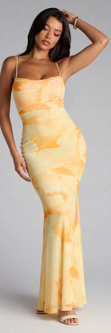 The Coastal Luxe Floral Mermaid Maxi Dress is your new go-to yellow dress—effortless, versatile, and made to update your fall style in seconds.