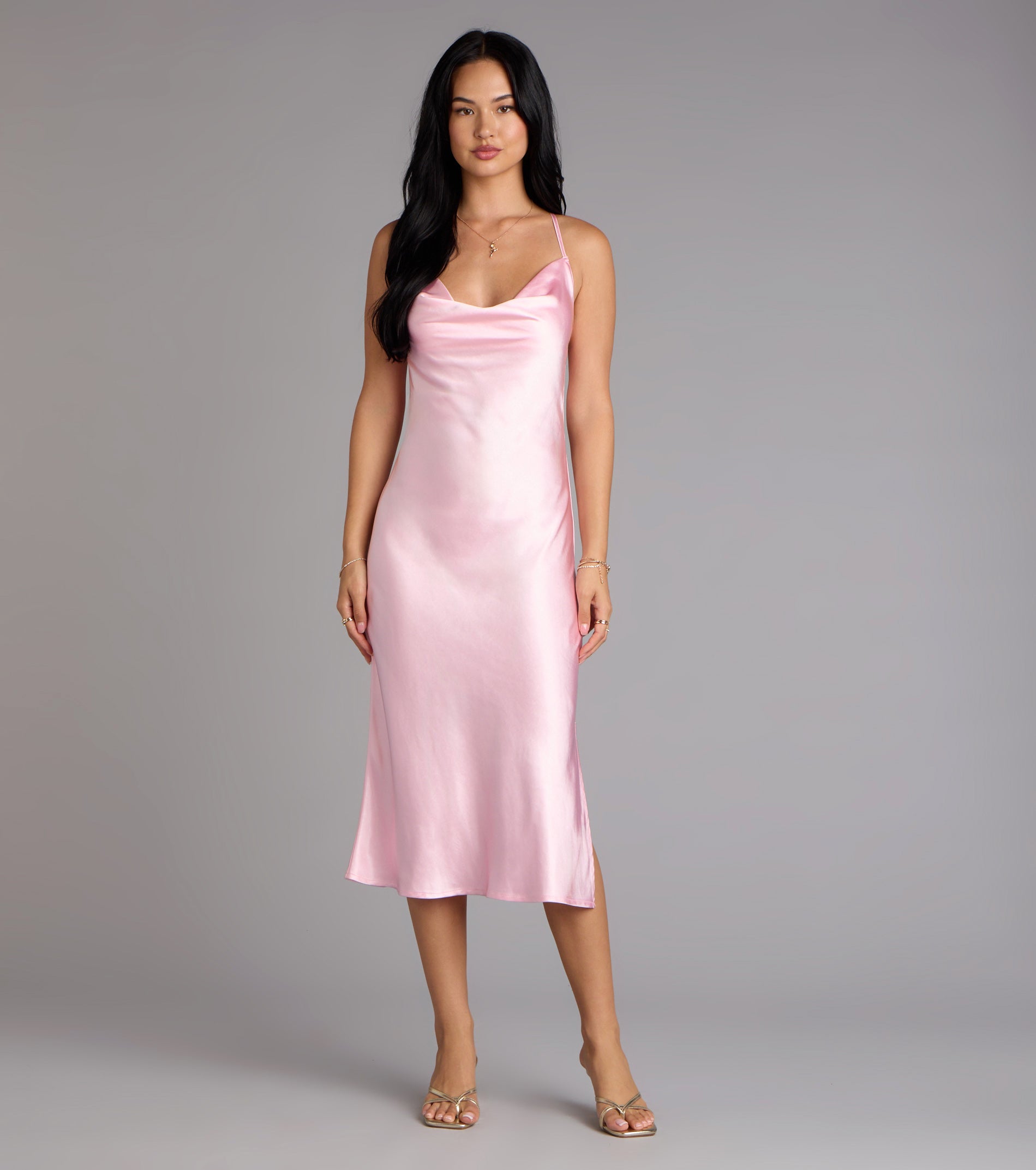 Dreamy Luxe Satin Strappy Back Midi Dress | Windsor