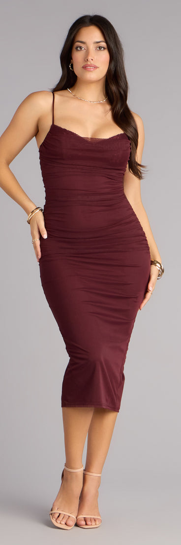 Crushworthy Mesh Ruched Midi Dress
