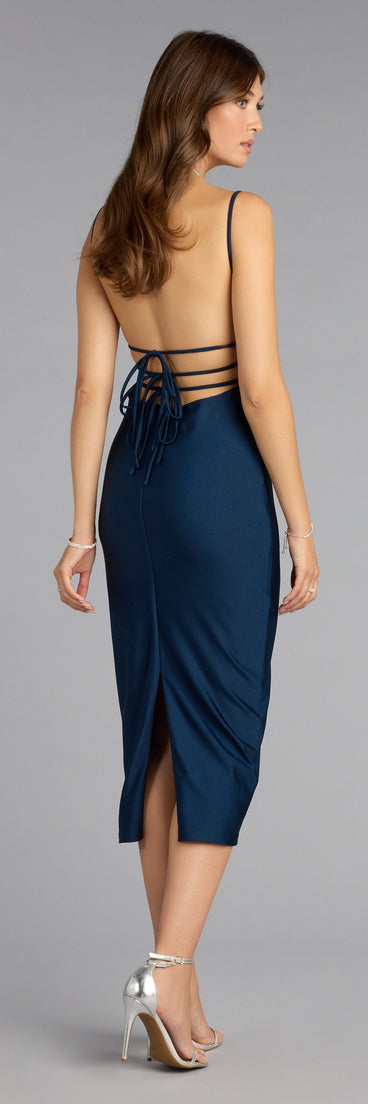 wishful wanderings blue lace bodycon midi dress Blue Flower Lace Midi Dress