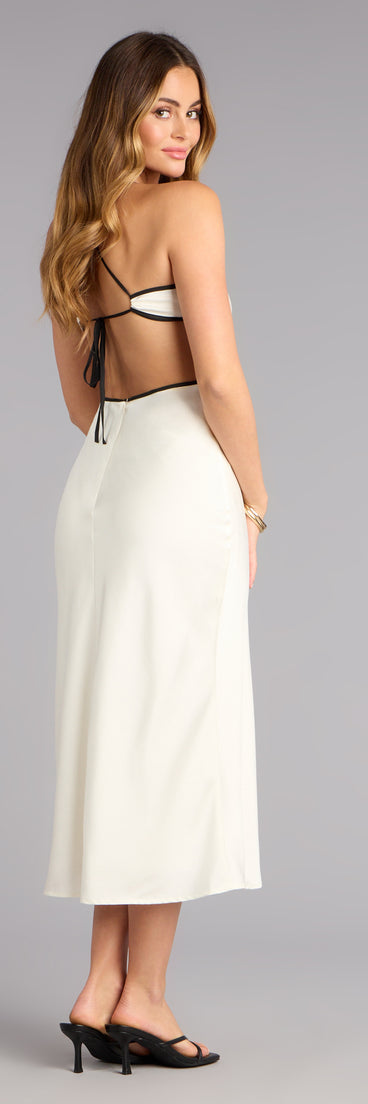 Sweet Illusion Satin A-Line Midi Dress