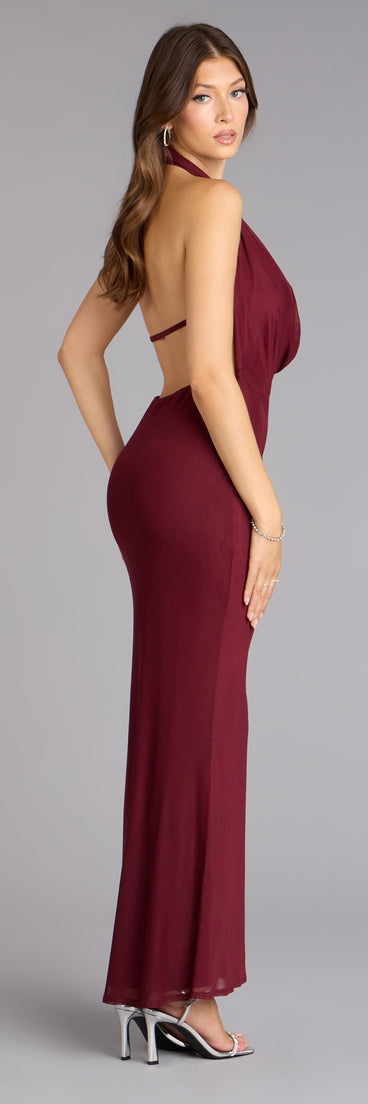 The Merlot Nights Halter Maxi Dress is your new go-to Windsor dress—effortless, versatile, and made to update your fall style in seconds.
