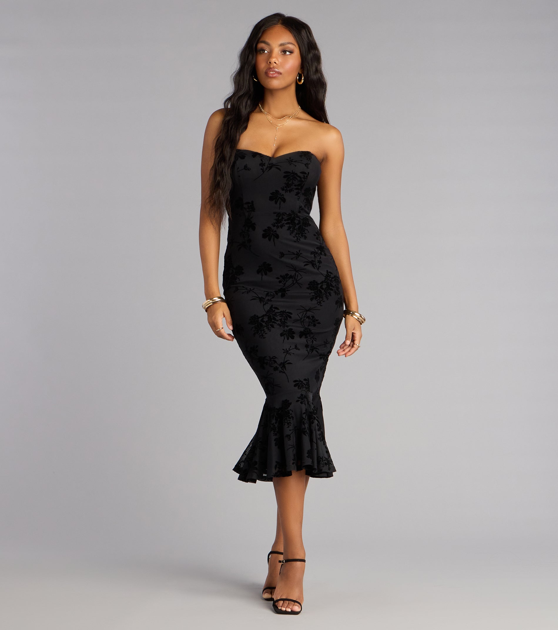 Enchanted Noir Lace Up Midi Dress | Windsor