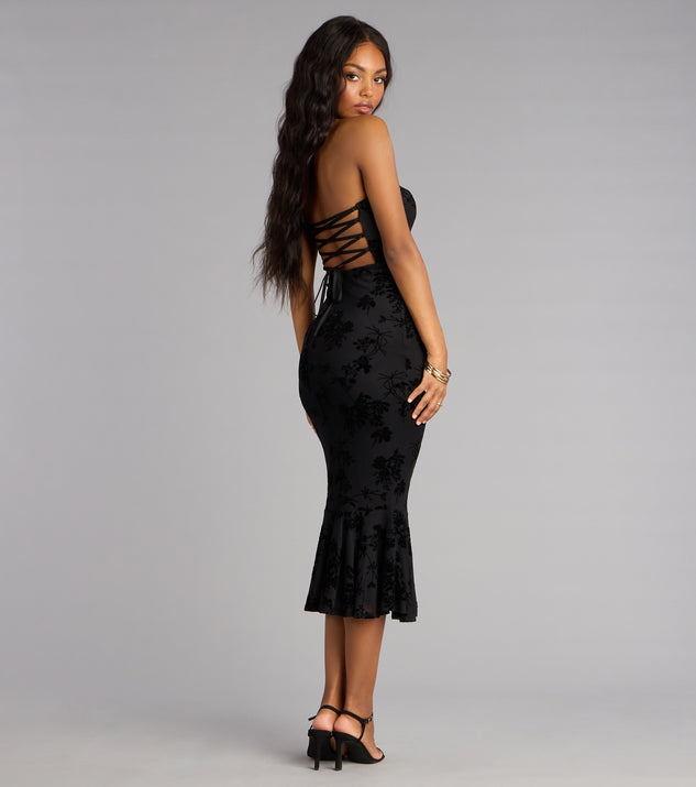 enfocus studio black lace dress Enchanted Noir Lace Up Midi Dress