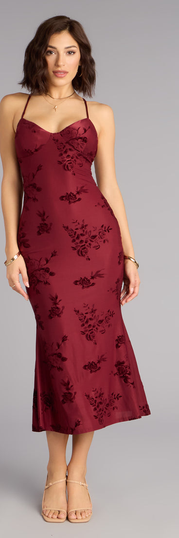 Romance Language Floral Lace-Up Midi Dress