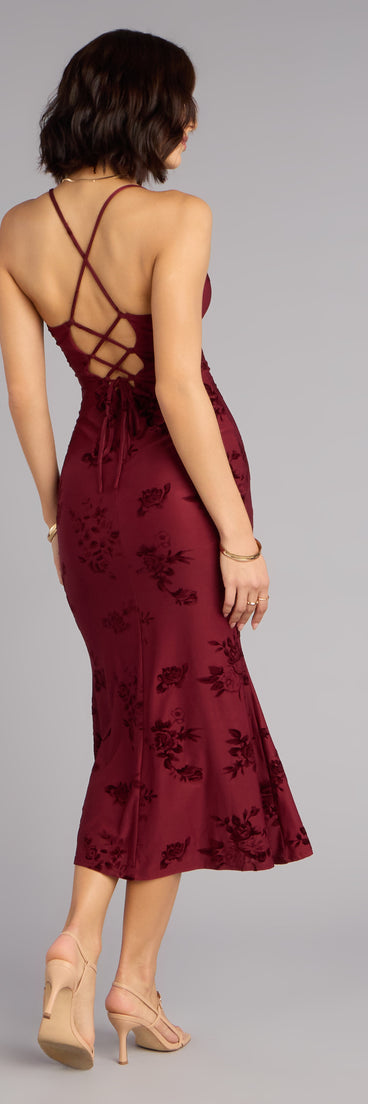 Romance Language Floral Lace-Up Midi Dress