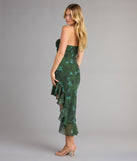 Romance In Bloom Floral Ruffle Slit Midi Dress