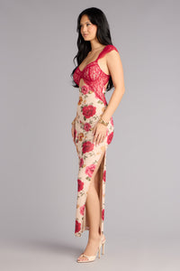 blooming beauty floral print mesh maxi dress White Blossom edge trim Windsor Late Bloom Energy Floral