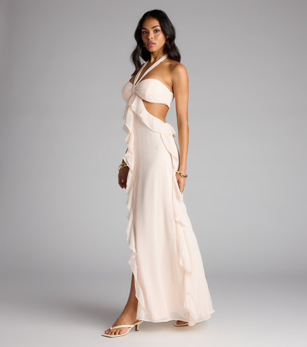 THE TOÉ Hesiod Frills Dress サイズS Ruffle and Ready Chiffon Halter Maxi Dress | Windsor