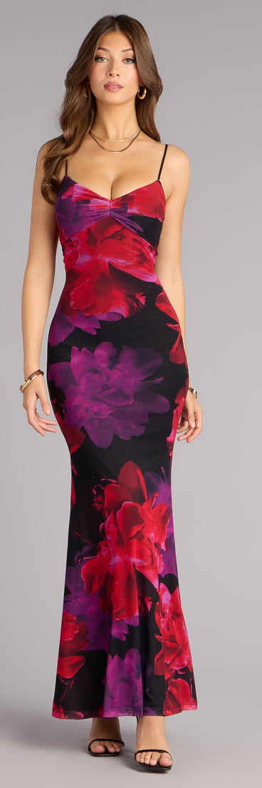 Late Bloom Energy Floral Mesh Maxi Dress