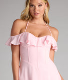 Sweetheart Ruffle Lace Up Skater Dress