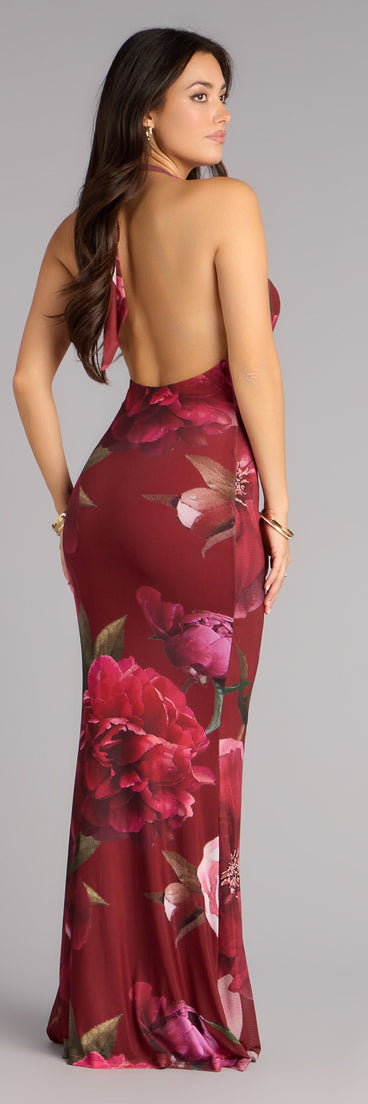 All Eyes On Me Floral Open Back Maxi Dress in Wine | Size: M | Knit Fabric/Mesh Fabric/Sheer Mesh Fabric | Windsor All Eyes On Me Floral Open Back Maxi Dress in Wine | Size: M | Knit Fabric/Mesh Fabric/Sheer Mesh Fabric | Windsor
