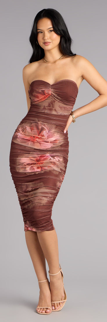 Soft Bloom Floral Mesh Midi Tube Dress