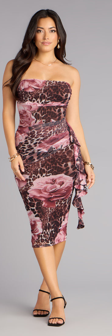 Love Me Wild Leopard Floral Midi Dress
