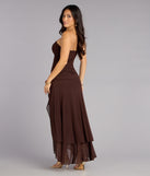 Chic Drama Strapless High Slit Ruffle Maxi Dress