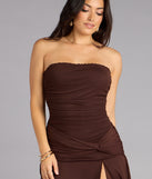 Chic Drama Strapless High Slit Ruffle Maxi Dress